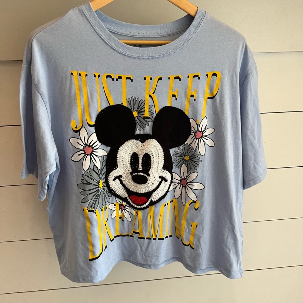 Disney Mickey Mouse Keep Dreaming Crochet Mickey embellished Tee Shirt